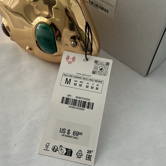 ZARA  METALLIC MINAUDIÈRE Stone Encrusted Gold Clutch Bag with chain - Picture 13 of 13